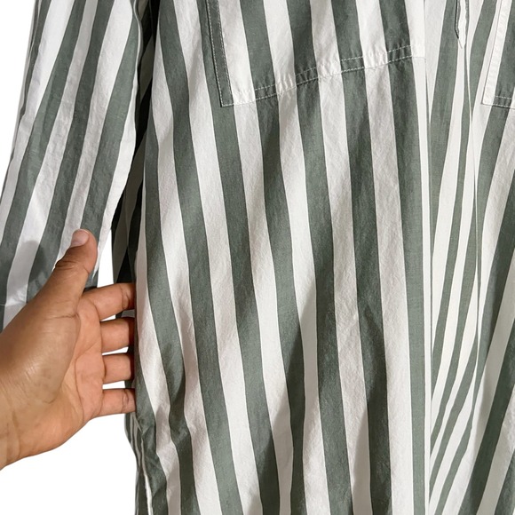 Madewell Poplin Oversized Midi Shirtdress Green White Striped Size Medium - Picture 10 of 11
